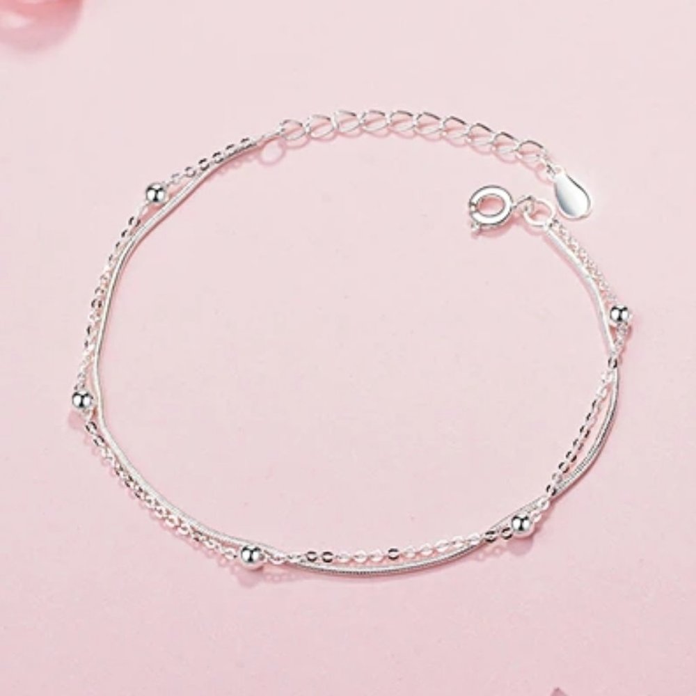 *NEW 925 Sterling Silver Layered Bead Bracelet